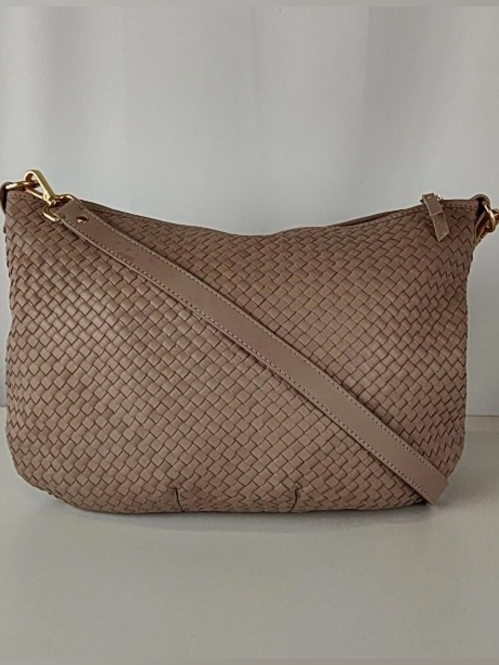 Quince Woven Leather Shoulder Bag in Taupe - Picture 2 of 2